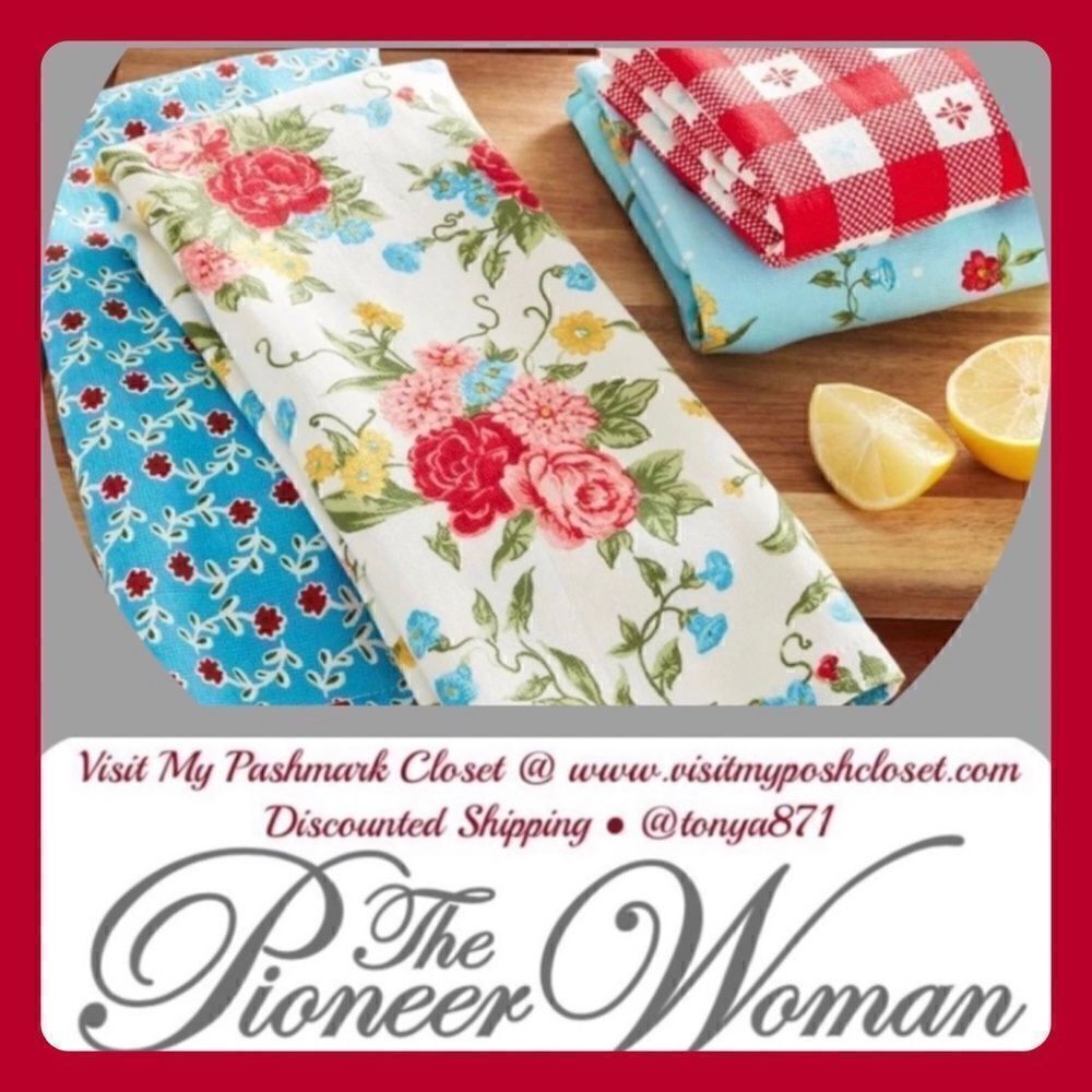 🦋 New Pioneer Woman Sweet Rose 4-Piece Hand Towels Kitchen Set